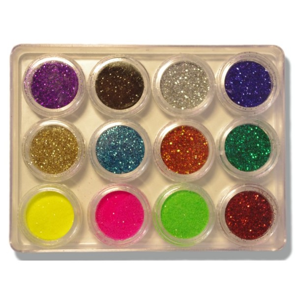 Paillettes cosmetiques assorties en boite a vis