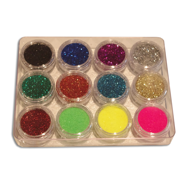 Paillettes cosmetiques assorties en boite a vis